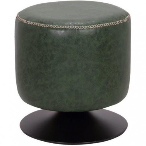5035 Round Vintage Ottoman in Green Leatherette on Black Base